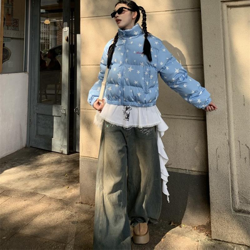 American retro stand-up neck cotton-padded jacket for women's autumn and winter new loose and thin versatile cotton clothes and bread clothes