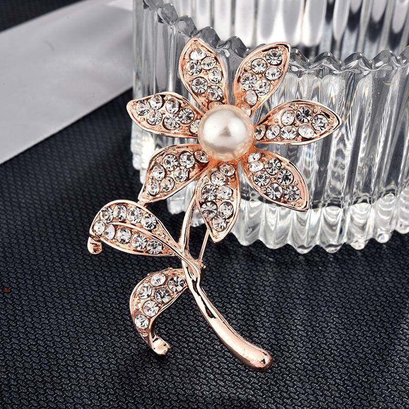 Brooch High-End Niche Silk Scarf Buckle Alloy Diamond Coat Pearl Corsage Pin Accessories