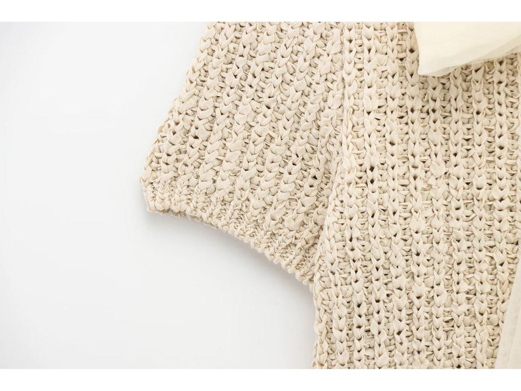 Spring 2025 Women's Fashion: European American Style Transparent Yarn Bow Brooch Cardigan