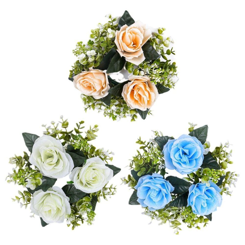 Flower Artificial Rose Candle Wreath 23CM Candlestick Wreath Candle Rings  Wedding Decor