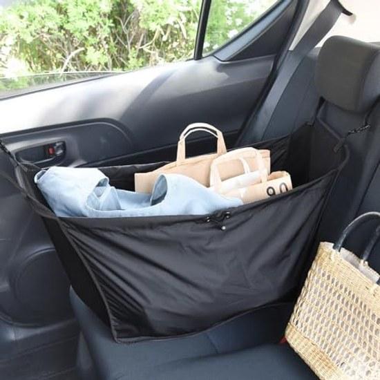 Car storage bag hanging convenient item luggage holder rear seat hammock made Japan large capacity stylish Ange Bonmaman (black)