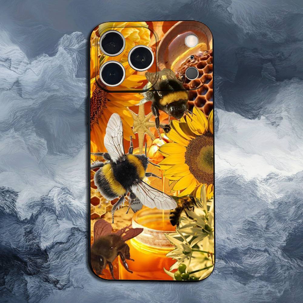 Медоносная пчела Для iPhone 12,14,13,15,16,11,17,X,Mini,XR,SE,XS,Plus,Pro,Max,8,7,Мягкий силиконовый черный чехол