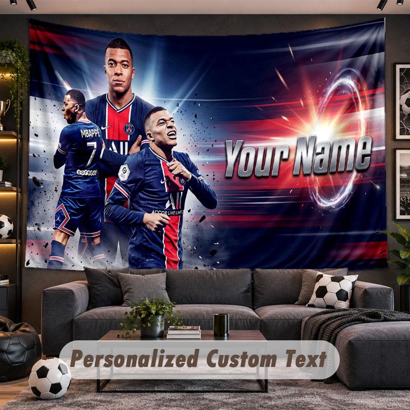 Wall Hanging Tapestry Custom NameKylian Mbappe Pattern Personalized Printed Fabric Wall Decor