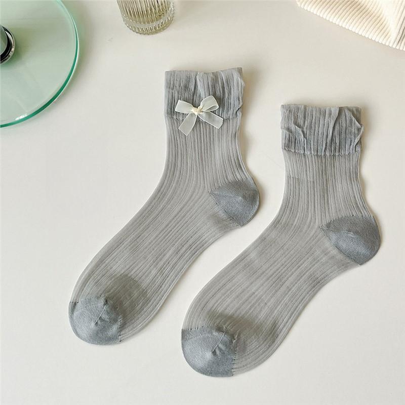 Ladies Spring and Summer Bow Lace Mesh Glass Wire Hollow Shank Pile Pile Socks