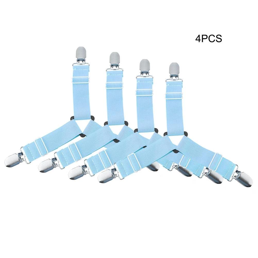 4PCS Blue Triangle Bed Mattress Sheet Clips Grippers Straps Suspender Fastener Holder
