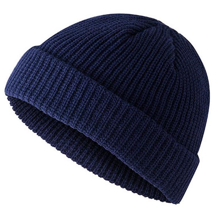 Mens Womens Solid Color Knitted Beanie Fisherman Cap Unisex Winter Warm Ribbed Turn Outdoor Activity Hats