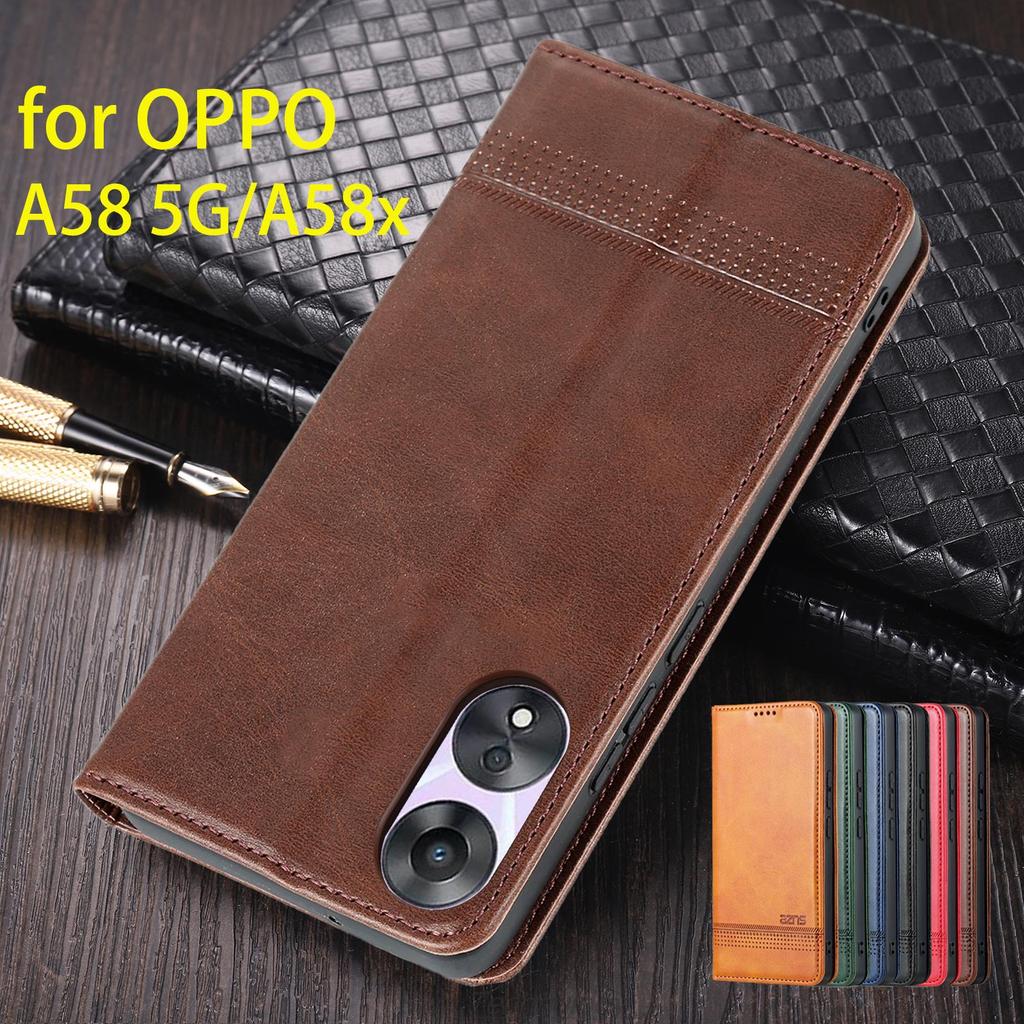 Deluxe Magnetic Adsorption Leather Fitted Case for OPPO A58 5G / A58x 5G 6.56" Flip Cover Protective Case Capa Fundas Coque