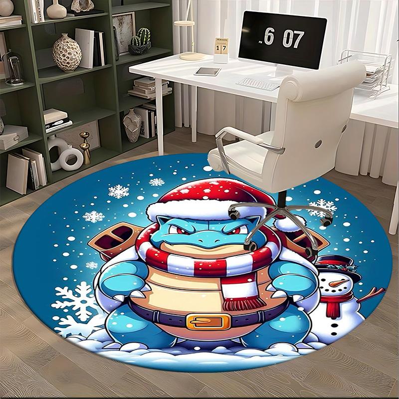 1pc Christmas Squirtle Santa Hat Round Carpet - Anime Design Office Chair Mat, Non-Slip Rug for Home Decor, Living Room