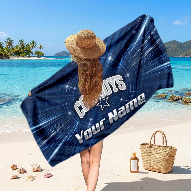 Dallas Cowboys Customized Name Text Beach Towel, Soft Absorbent Towel Beach Pool Travel Personal Gift