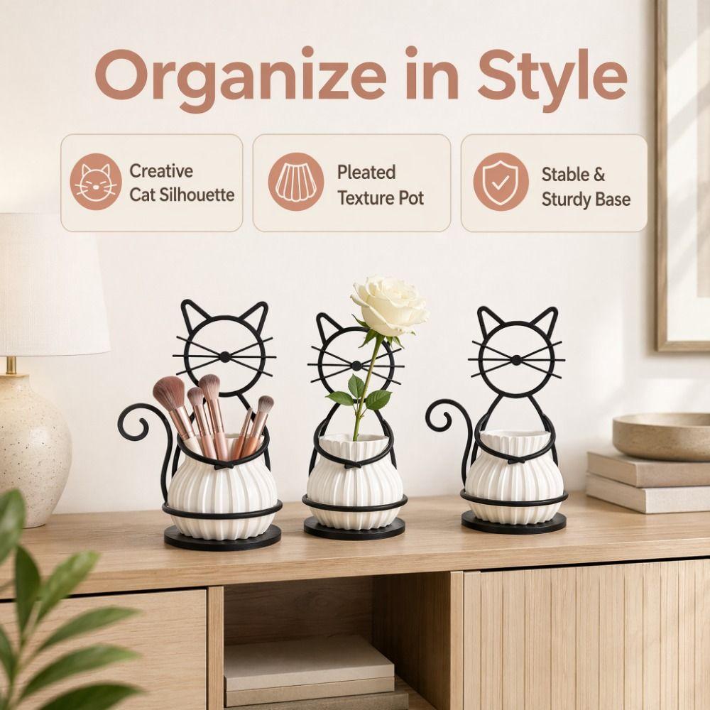 Creative Metal Stand Flowerpot Multi-functional Desktop Flower Vase Funny Cat Shaped Vase Gifts