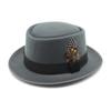 Hat Female British Retro Fashion Versatile Jazz Hat Flat Top Tweed Feather French Top Hat