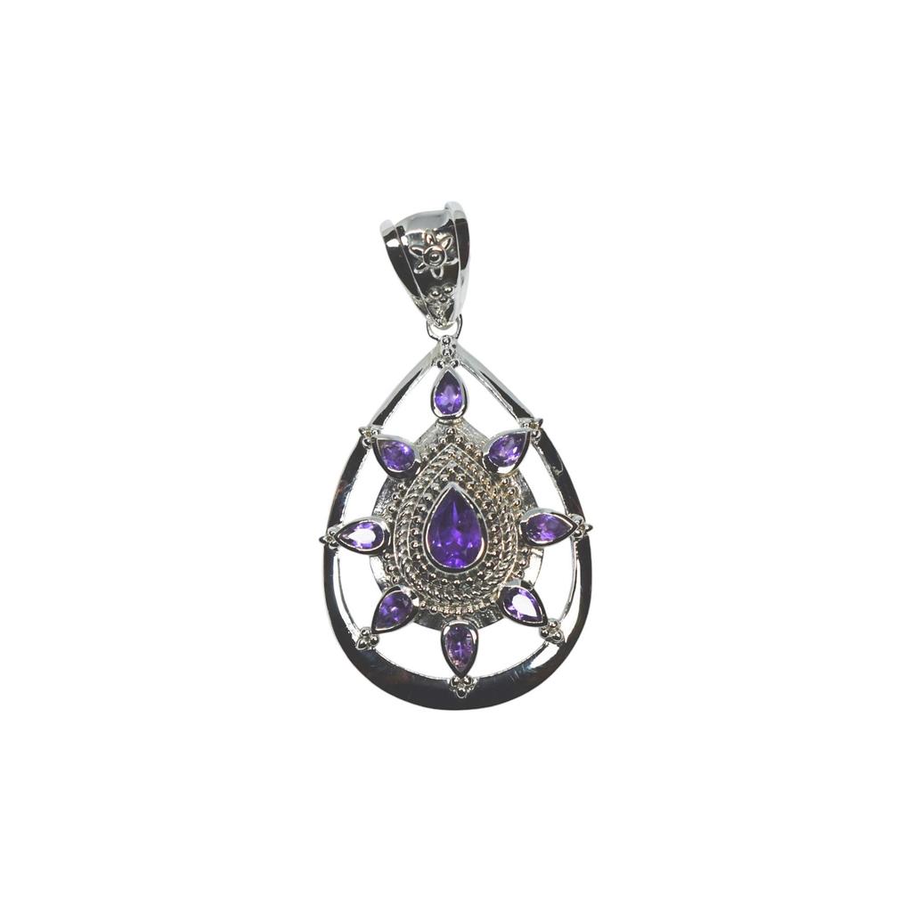 Vintage Style Amethyst Pendant: 925 Sterling Silver Necklace