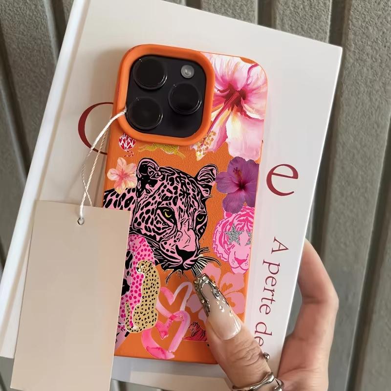 Для iPhone 17 Pro Max 16 15 14 13 12 11 XS X XR 16 Plus 17 Air Чехол для телефона Розовый Гепард Цветок Сердце Рисунок Ударопрочный Чехол