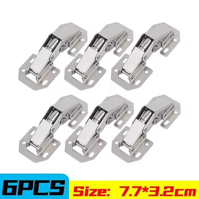2/6PCS 90 Degree Steel Cabinet Hinges with Screws No-Drilling Buffer Hinge Kitchen Cabinet Cupboard Hinges DIY Furniture Hardware Tools