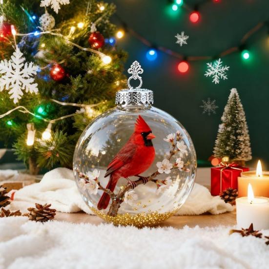 Nature's Birds Crystal Glass Ornament Clear Plastic Bird Christmas Ball Ornament Xmas Tree Memorial Gifts for Holiday Indoor Home Decor