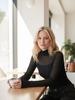 Womens Long Sleeve Basic T Shirt With Sheer Panel And High Neck For Casual Wear