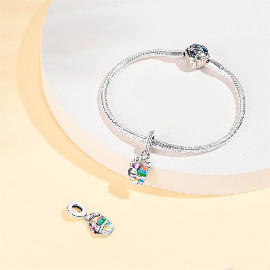 Подвеска Шарм Бусина Медь Кролик Яйцо Корзина Бусины Подходят для Оригинального Браслета для Изготовления Ювелирных Изделий Подарок на День Святого Валентина