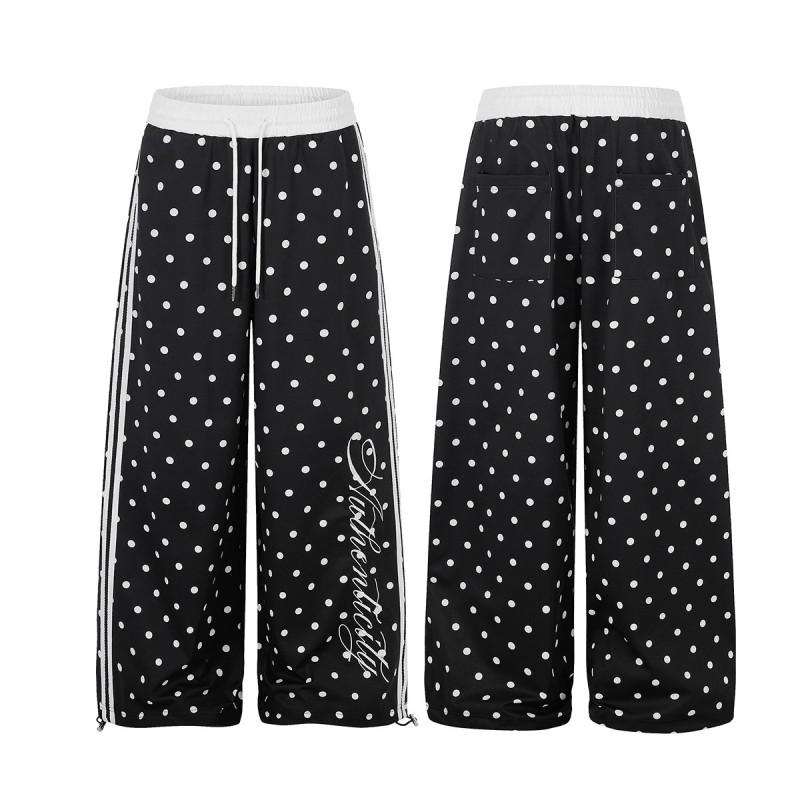 American Retro Polka Dot Loose Wide Leg Pants Teen Boys Street Dance Casual Trousers