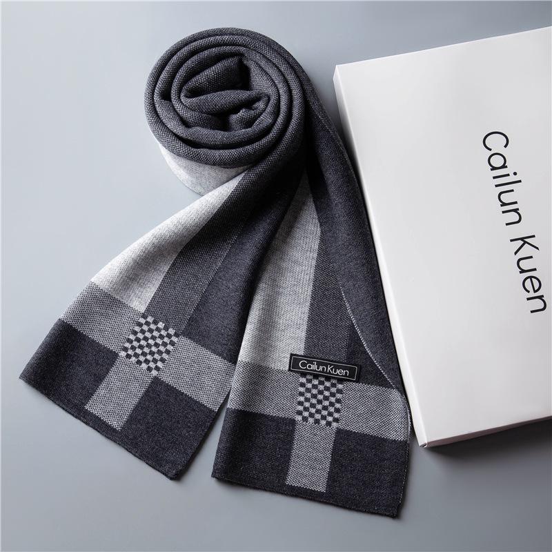 2026 New Men's Wool Plaid Scarf – Trendy Knitted Korean Style, Versatile and Warm Winter Accessory