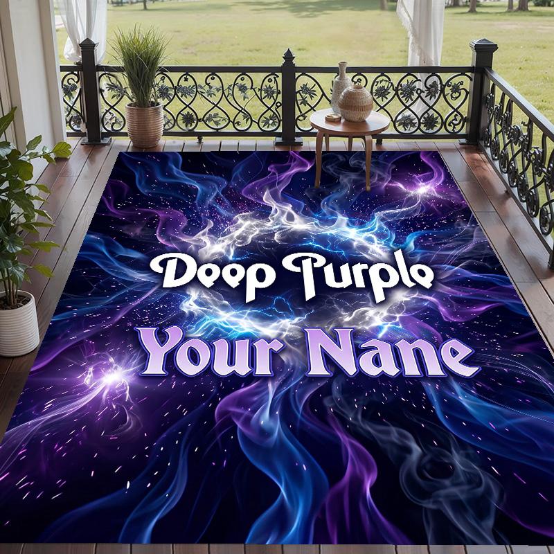 Custom Text Printed Rug Deep Purple Non Slip Floor Carpet For Home Room Decor