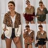Women's Leopard Print Stitching Winter Jacket Thick Fleece Sweater Hooded Top