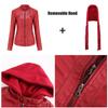 Women's Removable Hooded Faux Leather Jacket Motocross Racer Biker Double Zip Slim PU Motorcycle Short Moto Coat Classic Bomber Outerwear S-4XL