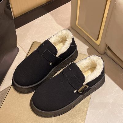 Модная обувь для женщин 2024 года, сабо с круглым носком, на платформе, лоферы, меховая женская обувь, новые зимние криперы, платье, резина, средняя ткань, зимние сапоги Sli