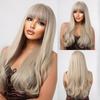 Ombre Blonde Platinum Синтетические парики Длинные вьющиеся волны Парик из натуральных волос для женщин Афро-косплей парик Термостойкие парики с челкой