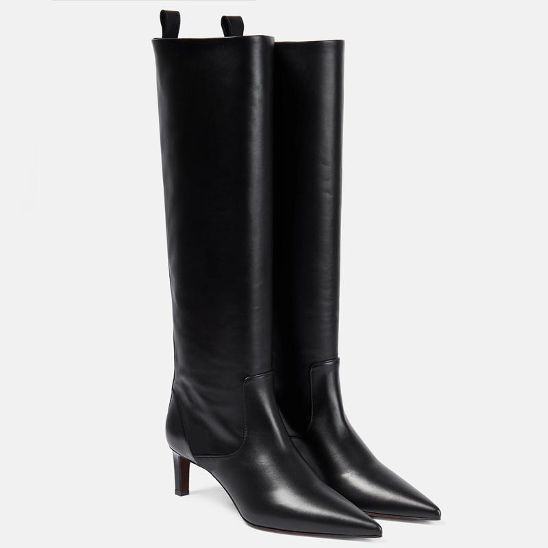 Krazing Pot Cow Leather Autumn Winter Shoes Stiletto Thin High Heels Big Size 46 European Style Keep Warm Thigh High Boots