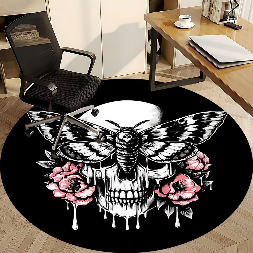 1pc Gothic Skull Butterfly Chair Carpet for Office, Round Non Slip Durable Large Size Office Carpet, Suitable for Office