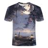 2024 Summer 3D Printed Short Sleeve Antique Style Beautiful Night Series Men's and Women's Trendy Round Neck T-shirt