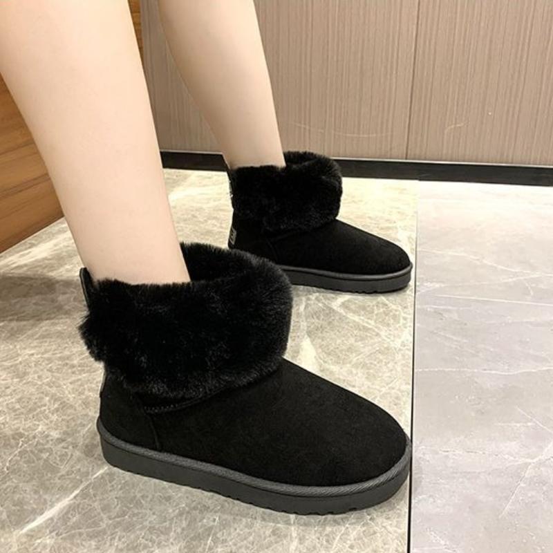 Round Toe Flat Rhinestone Women's Snow Boots Comfortable and Elegant Plush Warm Booties Trend 2025 Designer Luxury Ladies Shoes