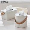 Portable Household Tissue Box Round Square Napkin Storage Box for Table Top of Tea Table Restaurant Modern Simplicity White