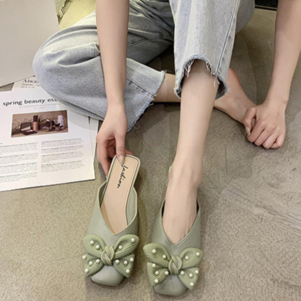 Женские тапочки Outside New Bow Baotou Outside Slippers Женские летние повседневные модные туфли Muller Женские полутапочки Сандалии