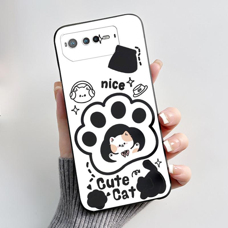 Casing For Asus ROG Phone 6 Pro 6D Phone Case Aesthetic Fashion Cute Cat Black Soft TPU Silicone Bumper Shockproof Back Cover