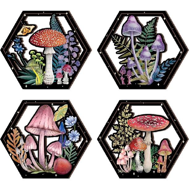 CHDITB 4Pcs Wooden Bird on Birch Tree Branch Wall Art, Boho Modern Green Leaves Silhouette Bird Laser Cut Artwork, Rustic Farmhouse Nature Wall