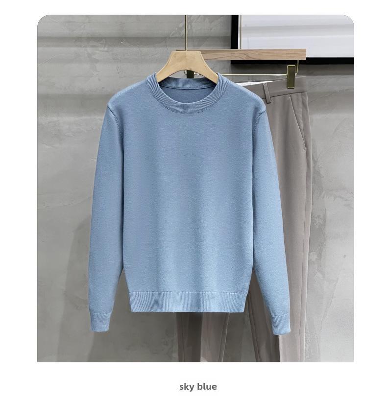 Мужской однотонный вязаный свитер с круглым вырезом - повседневный, осень/зима 2023