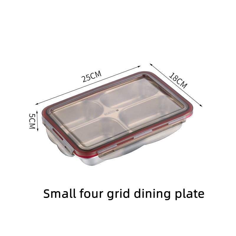 Утолщенная нержавеющая сталь 304, коробка для ланча и тарелка, школьная столовая, коробка для хранения свежих продуктов, 2/3/4/5 сеток, кемпинговая коробка для бенто с крышкой