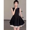 French Hepburn Mesh Splicing Sleeveless Dress Women's Leisure Summer New Temperament Waist Fluffy Princess Dress