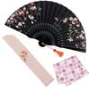 Набор вееров с веером Rinka [Osaka Choseido], женский, стильный, деловой, сумка, держатель, носовой платок, (черный)