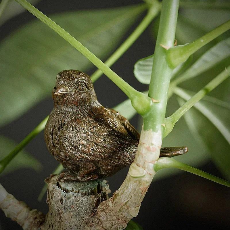 Small Sparrow Statue Metal Tea Pet Table Ornament Home Decoration Accessories Retro Bird Animal Figurines Miniatures Craft