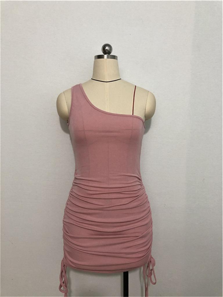 Women's Ruched Mini Dress Sexy One Shoulder Sleeveless Party Cocktail Bodycon Short Dresses