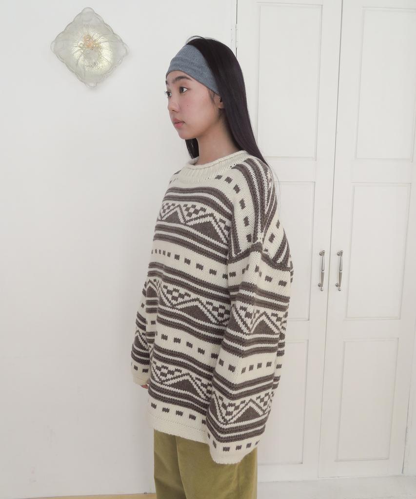 FUNFROMFUN Номад Пуловер в стиле Fair Isle, Коричневый