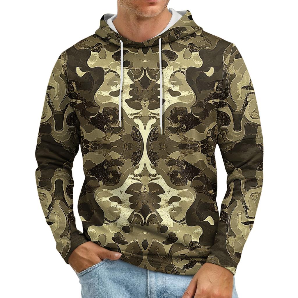 Мужская толстовка с капюшоном свободного кроя в стиле кэжуал с камуфляжным принтом
