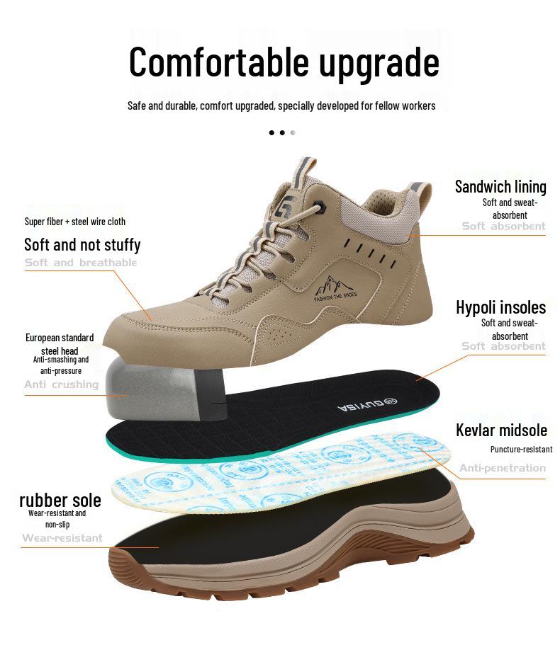 Men's Cross High-Top Work Shoes: Stylish, Anti-Smash, Anti-Puncture, Comfortable, and Safe for Construction Sites.