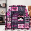 Breast Cancer Awareness Flannel Throw Blanket Pink Ribbon Hope Fight Quote Patchwork Inspirational Gift Blanket
