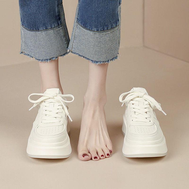Туфли на платформе белые, весна и осень, маленькие, увеличивающие рост, модные, повседневные, кроссовки для женщин