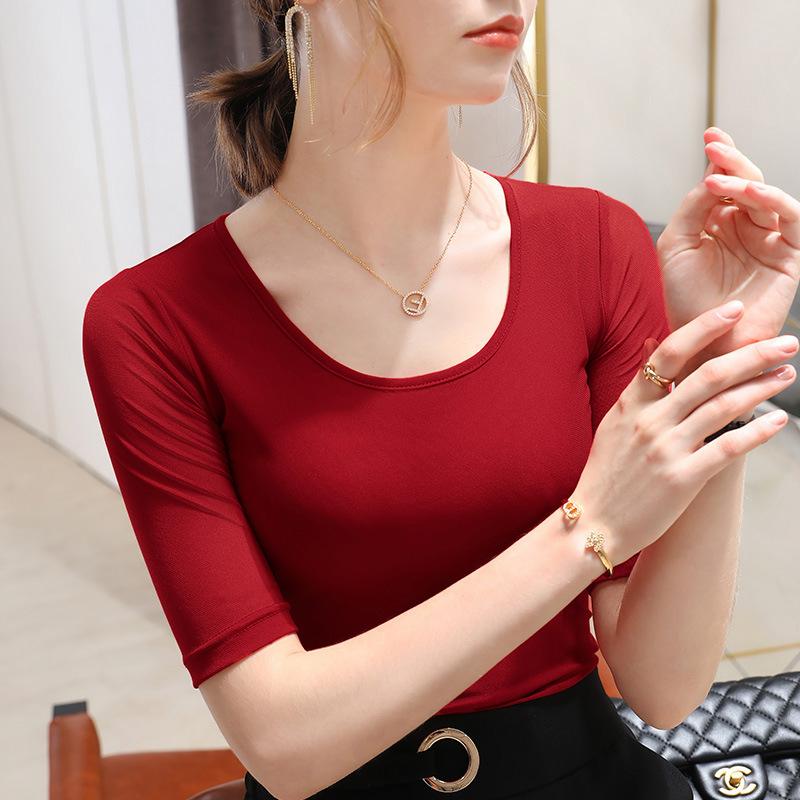 Женская новая женская одежда с большим круглым вырезом, сетчатая футболка, однотонный топ