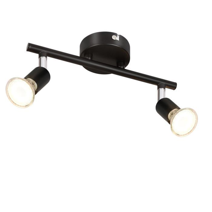 Nettlife Plafonnier 2 Spots Orientables, GU10, Métal Noir, pour Salon, Chambre, Cuisine, Couloir, Bureau, ampoule non fournie