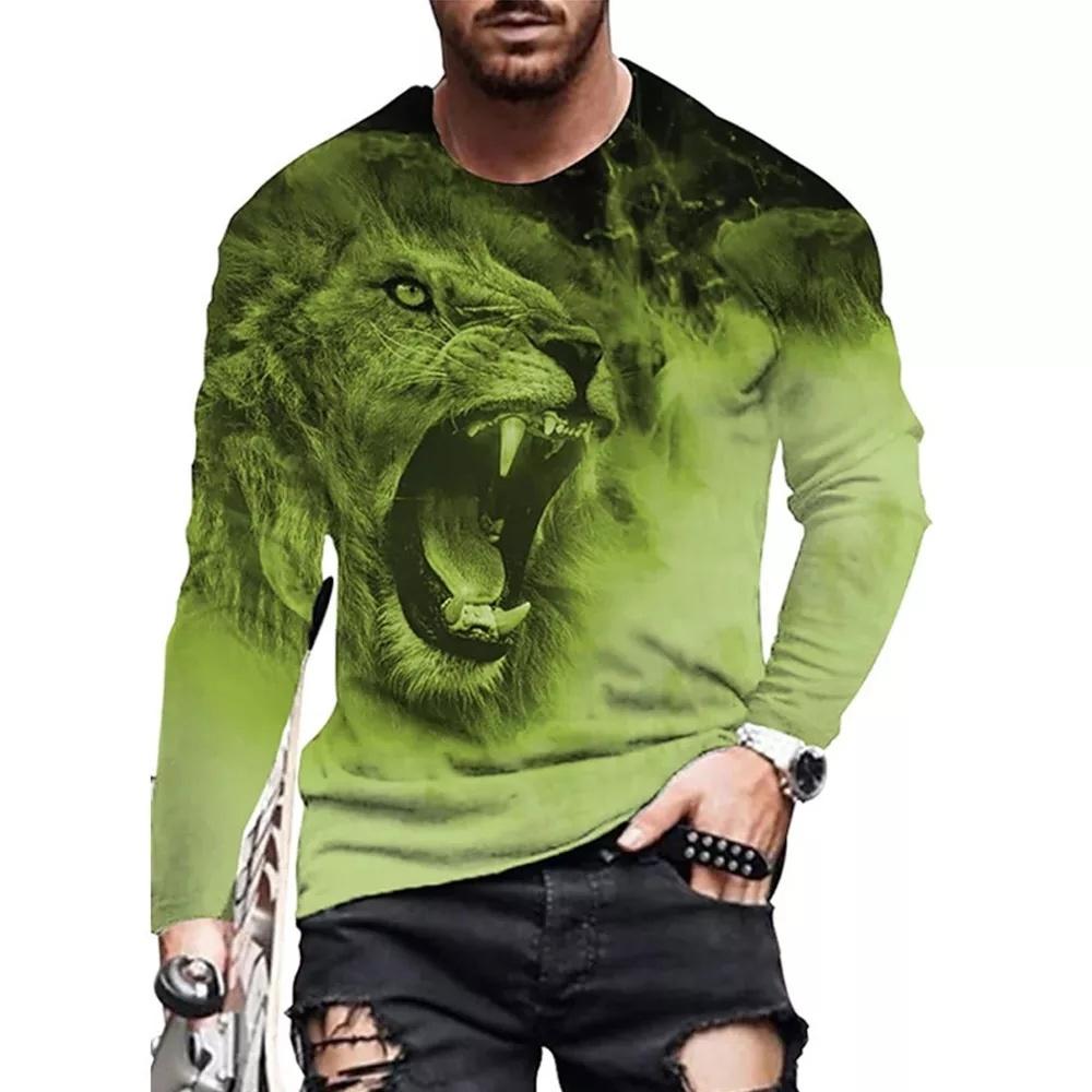 Новая мужская повседневная футболка с 3D принтом волка в Европе и Америке, уличная трендовая футболка с длинными рукавами и 3D принтом s-6x
